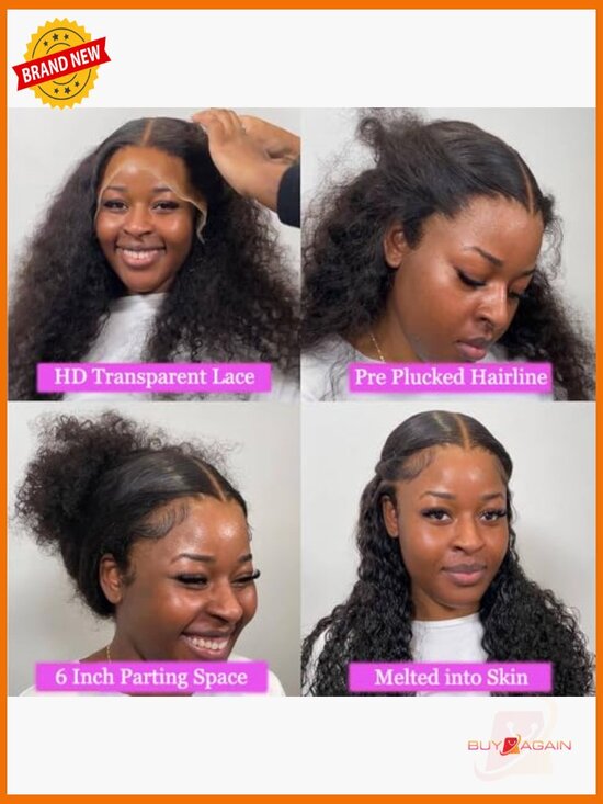 Deep Wave Lace Front Wig Human Hair 200 Density 13x6 HD Transparent Lace Pre main image 5